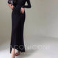 Aconiconi Elegant ruched waist Gradient/Black Stretch Long Chic Dress- Clouds