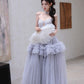 DOLLY Elegant Fog Blue strapless Bandeau High Waist Tutu wedding Dress- vero