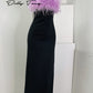 DOLLY Elegant Black Fluffy Feather backless Long Date Dress-JAS