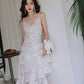 DOLLY Elegant White Flower Embroidery Lace Ruffle Layered Dinner Dress-DAISY  (V)