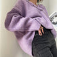 Aconiconi|Purple Flower Crochet openwork long cropped loose wool knit sweater  dress - Twilight