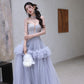 DOLLY Elegant Fog Blue strapless Bandeau High Waist Tutu wedding Dress- vero