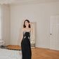 DOLLY Luxury Black Sleeveless Off Shoulder Diamond Tube Top Long Slit Dress-CLAUDIA