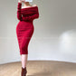 French shoulder body con knit off shoulder fall winter dress - Smoky Rose