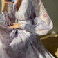 Aconiconi Elegant V-Neck Long Sleeve High Waist Swing tea  Dress- Cloud soaked Wisteria