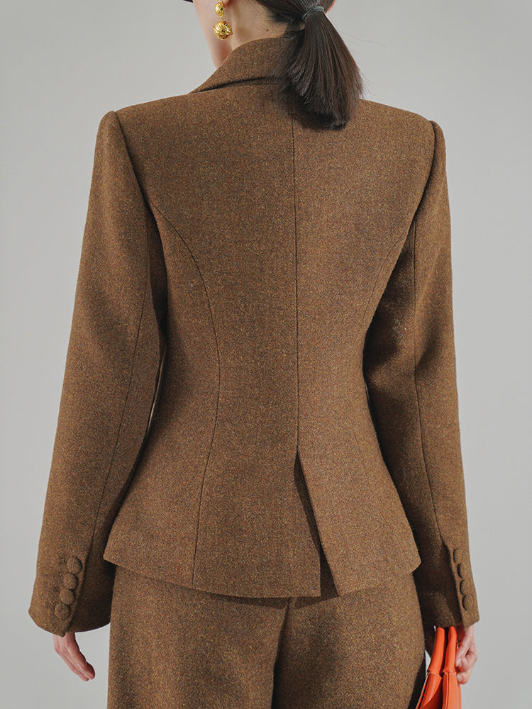 Huanzi  worsted wool high-end vintage British women's autumn winter blazer - Tiwe