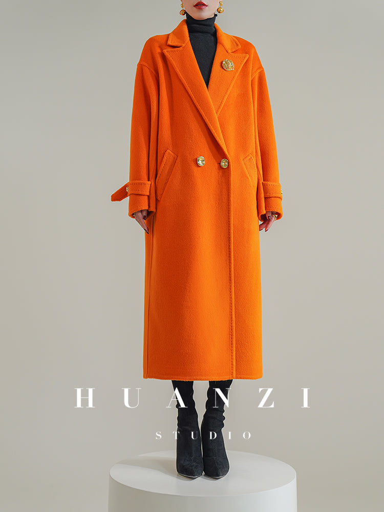 Huanzi tailoring couture minimalist double-sided cashmere wool tweed mid-length coat - Gaue