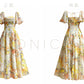 Aconiconi Elegant Flower Print Square Collar Short Sleeve midi  Dress-  Monet Summer Flowers