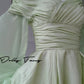 DOLLY High End Green ombre Off Shoulder Puff Sleeves Pleated Tutu Dress- Tulip