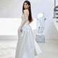 DOLLY Luxury White Satin Retro Bandeau Long Wedding Dress-NONYE