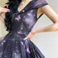 Aconiconi Elegant ButterFly Print Short Sleeve Long Swing Dress- Butterfly Phantom