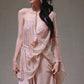 DOLLY Luxury Pink Greek Style Deep V-Neck Sleeveless draped Long Prom Dress-Ulaia