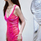 DOLLY Elegant Pink Barbie V-Neck Sleeveless Sequin Long Party Dress-JOY