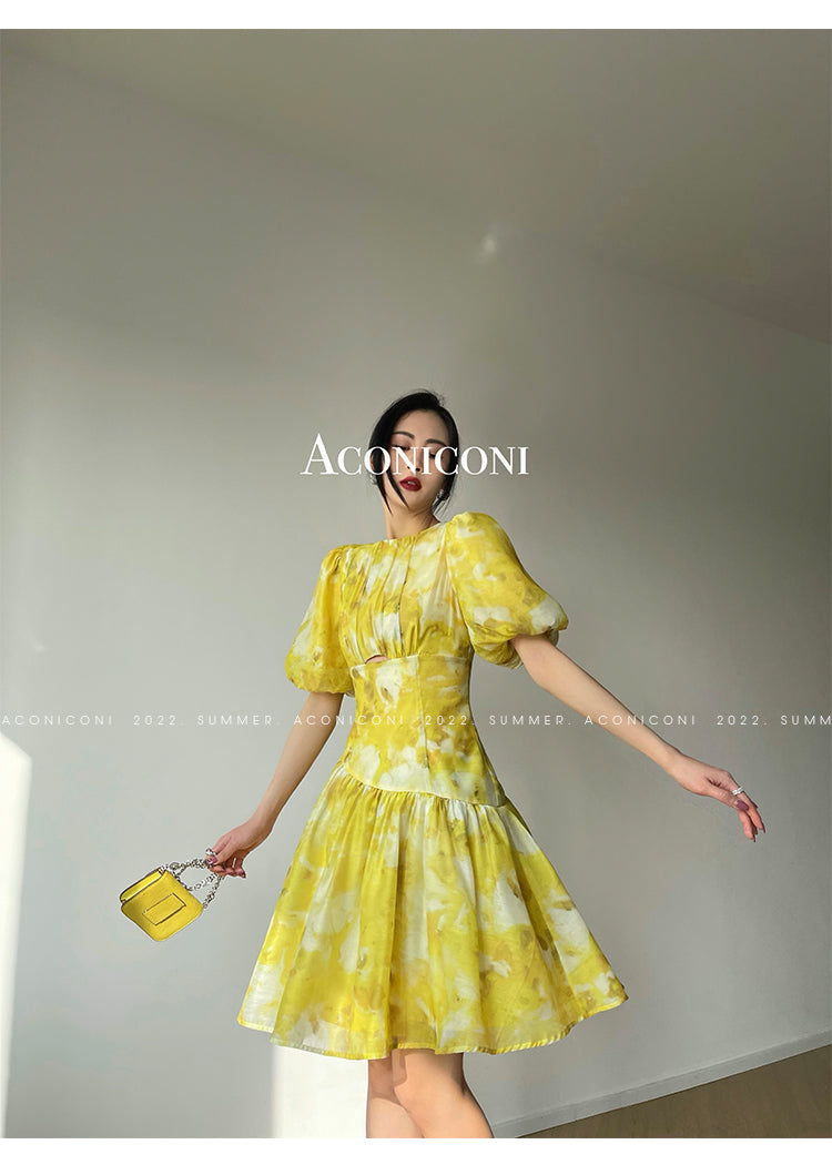 Aconiconi｜Lemon yellow high end summer dress- desire
