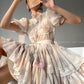 Aconiconi Elegant Stand Collar Long Sleeve Flower Print Tutu Dinner Dress- Konos Love Letter