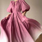 Aconiconi Elegant Grape Gradient V-Neck Puff Sleeve Loose Long Dress- Grape Cotton Cloud