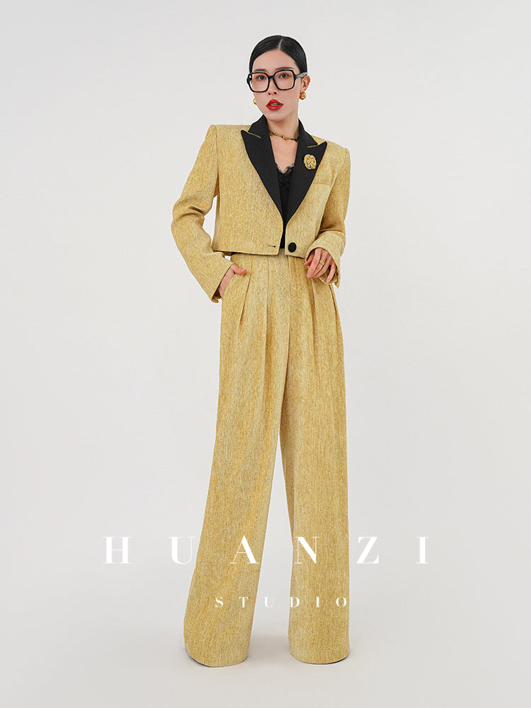 Huanzi herringbone blazer short jacket women's two-piece suit -Iriou