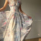 Aconiconi  high-end V-neck A-Line Vintage printed tea summer dress- Yufu fairy