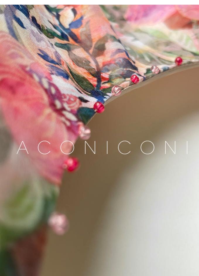 Aconiconi Luxury French Floral Print Lantern Sleeve Wedding Guest Dress- Garden of the Nile