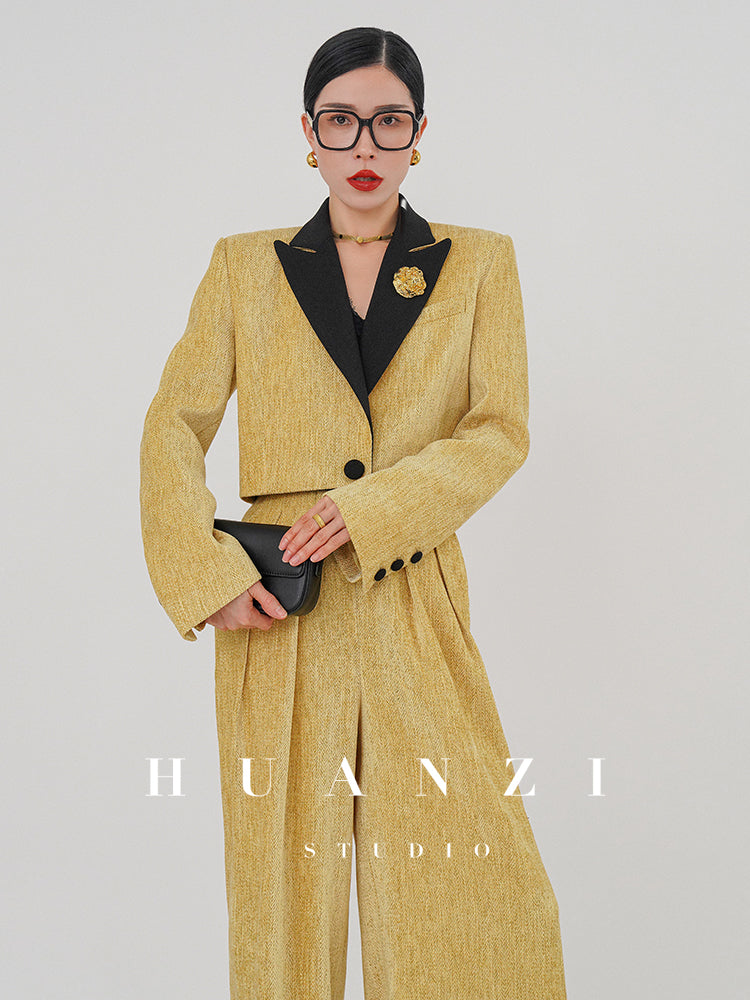 Huanzi herringbone blazer short jacket women's two-piece suit -Iriou