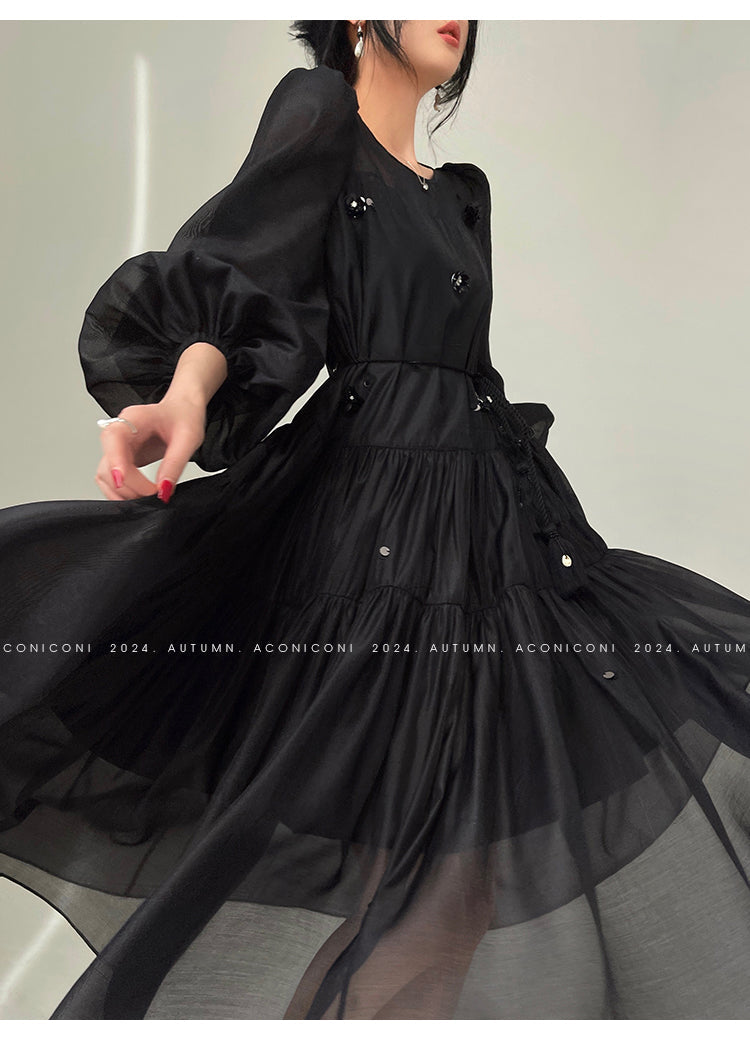 Aconiconi pink /Black Lantern Sleeve Loose chic maternity Long Dress- Nightingale and Rose