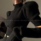 Cream milk red knitted puff sleeve sweater dress-  Mousse Milk Puff