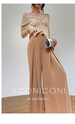 Aconiconi Eleant White Waist Loose Long Straight Suit Dinner Pants- Cloud Steps