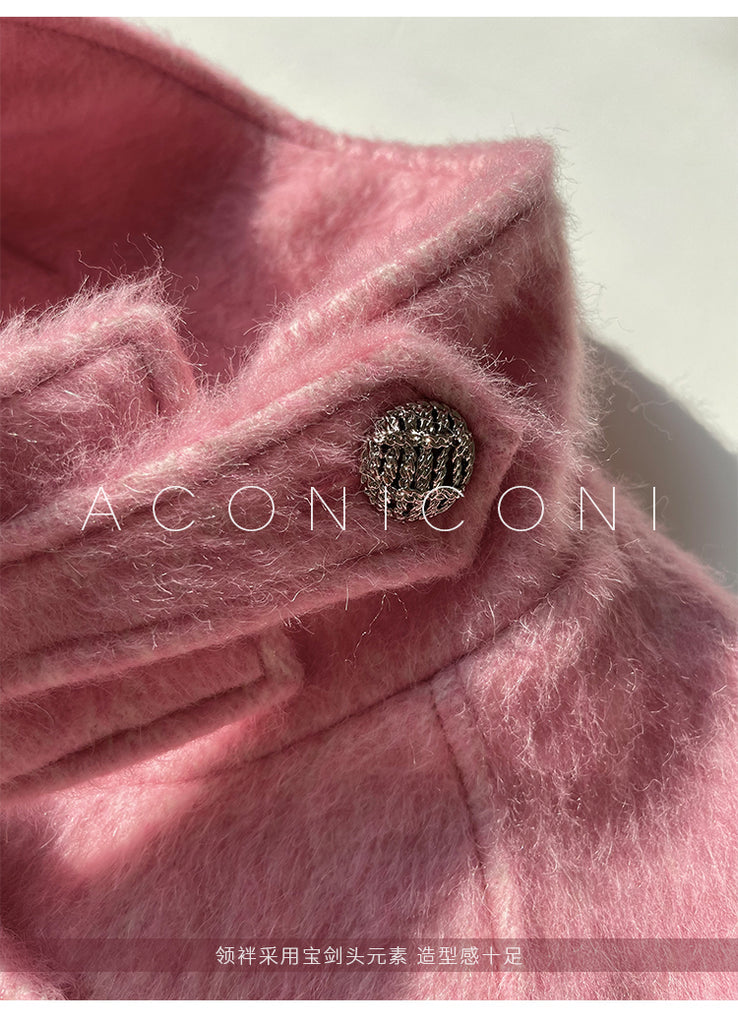 Luxury full Winter Coat Bubble gum Pink Inkstone wool long coat - Lanshan