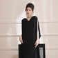 DOLLY Elegant Black Swing Collar Sleeveless Open Back Drape Dress-Kaka (V)