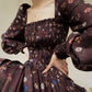 Aconiconi Autumn Floral print French A line brown cottage Dress- Samba Moon