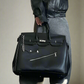 Birkin inspired handmade PU Leather Black tote buckle travel overnight weekender handbag