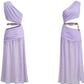 DOLLY Elegant Purple French Style Slant Collar Sleeveless Long Resort Dress-HILDA