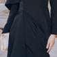 DOLLY Luxury Black Pleated One Shoulder Long Sleeve Irregular Midi Dress-RAIN