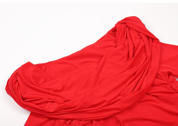 DOLLY Elegant Red Long Sleeve Hooded Slim Fit Hip Hug Short Part Dress-JUDY