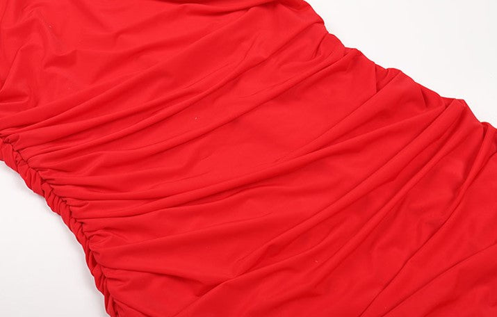 DOLLY Elegant Red Long Sleeve Hooded Slim Fit Hip Hug Short Part Dress-JUDY