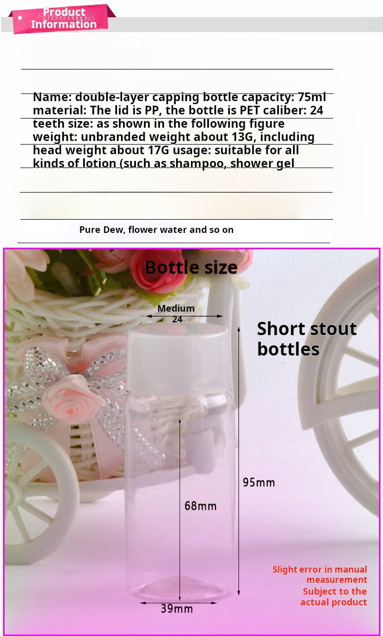 DONE PET bottle double-layer screw cap 75ML chunky round shoulder plastic sub-bottling large cap with inner plug 24 caliber lotion bottle