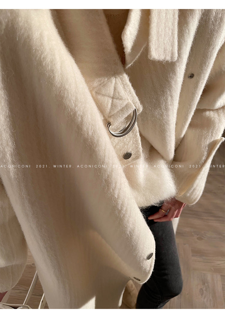 Aconiconi | Double-sided Feminine White Mid-Length wool Coat - Fuji