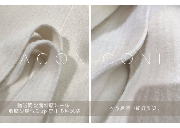 Aconiconi | Double-sided Feminine White Mid-Length wool Coat - Fuji