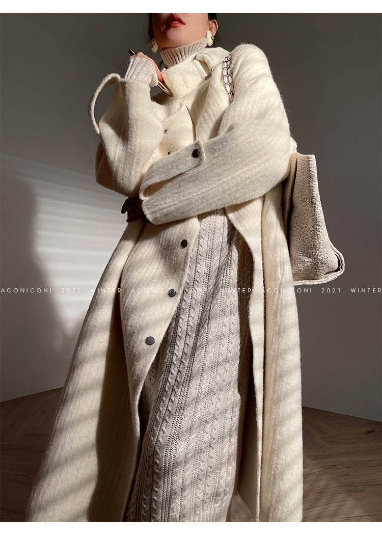 Aconiconi | Double-sided Feminine White Mid-Length wool Coat - Fuji