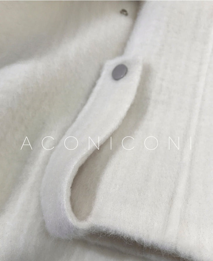 Aconiconi | Double-sided Feminine White Mid-Length wool Coat - Fuji