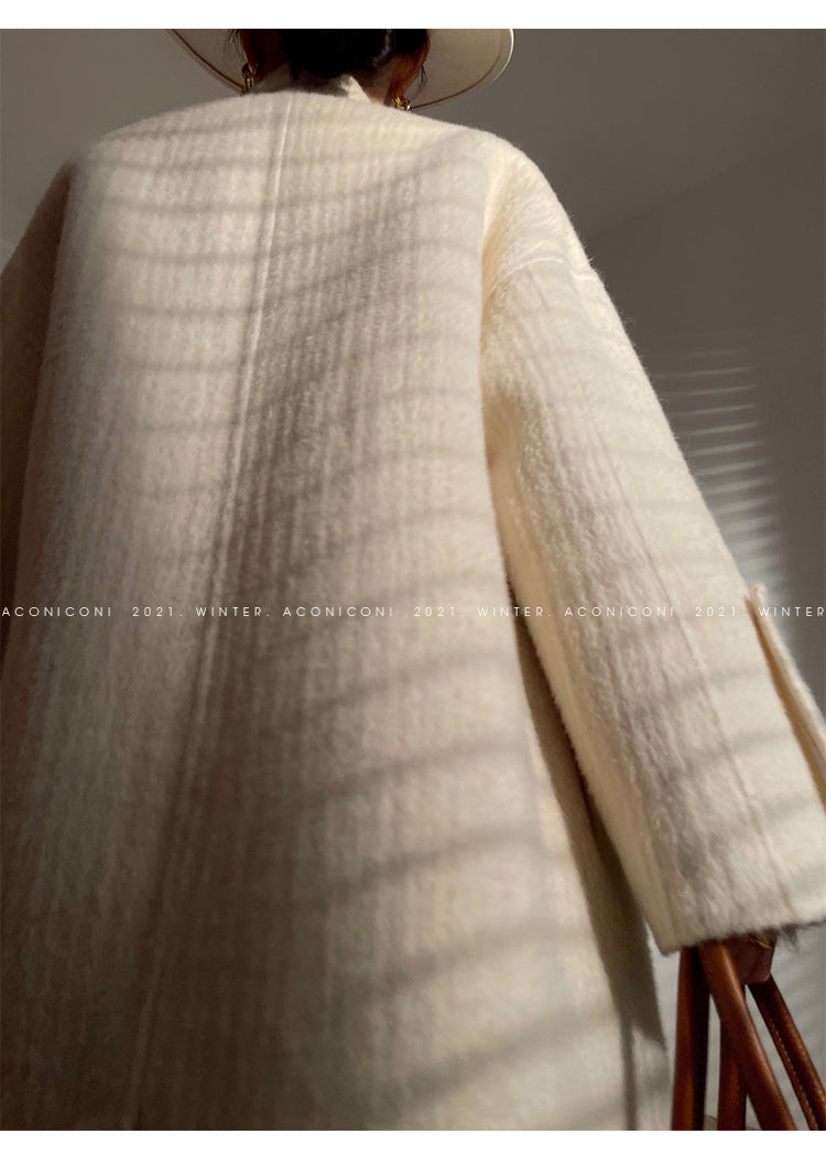 Aconiconi | Double-sided Feminine White Mid-Length wool Coat - Fuji