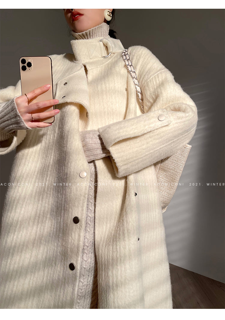 Aconiconi | Double-sided Feminine White Mid-Length wool Coat - Fuji