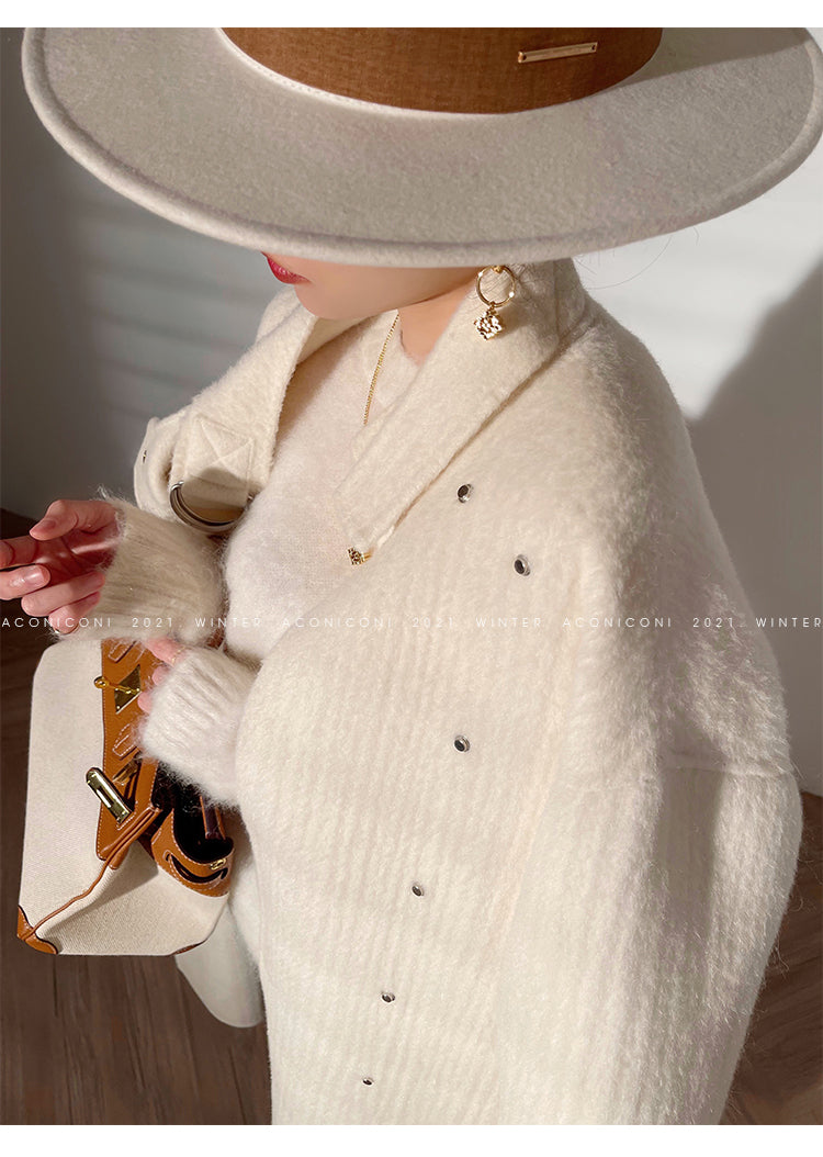 Aconiconi | Double-sided Feminine White Mid-Length wool Coat - Fuji