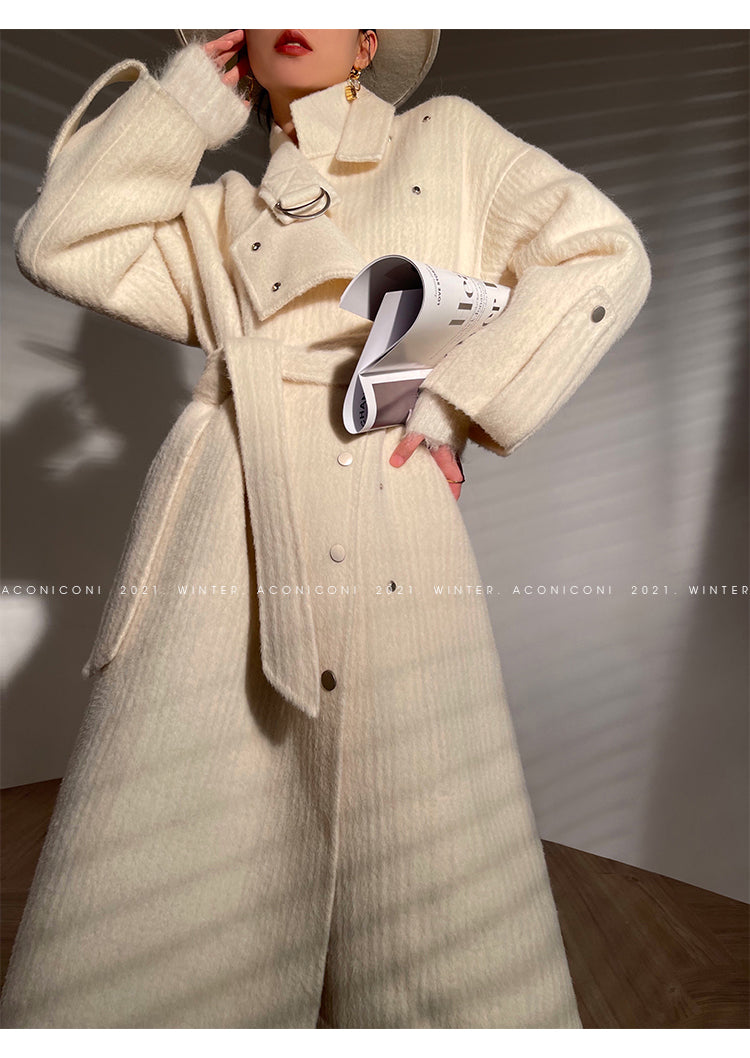 Aconiconi | Double-sided Feminine White Mid-Length wool Coat - Fuji