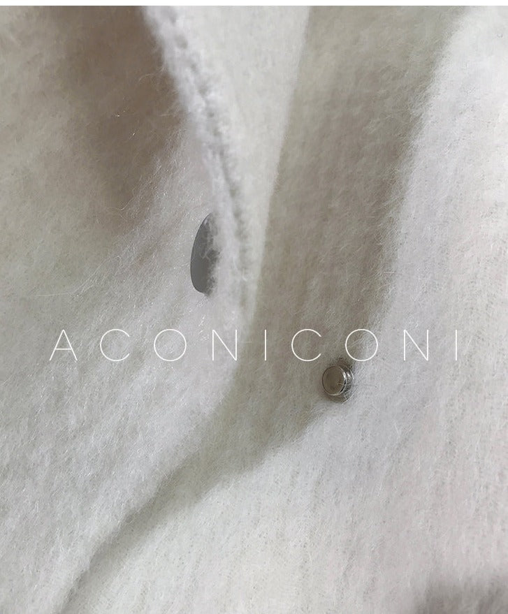 Aconiconi | Double-sided Feminine White Mid-Length wool Coat - Fuji