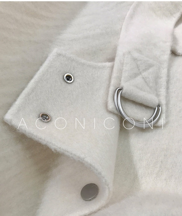 Aconiconi | Double-sided Feminine White Mid-Length wool Coat - Fuji