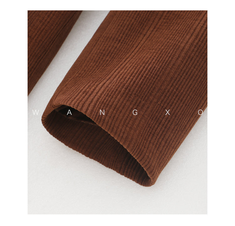 WANXO coffee color stand collar corduroy coat new loose medium and long woolen coat- Sala