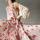 Aconiconi｜Flower heavy pleated French romantic vacation style loose sling midi dress - chimes