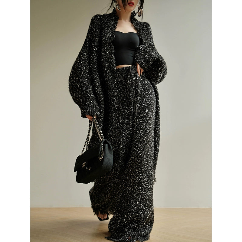 Aconiconi| luxury lounge wear Vintage two-piece loose jacket woven fringed mop trousers -Hoshino Evening