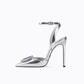 Silver pointed leather stiletto high heelssling back wedding shoes pump - Star